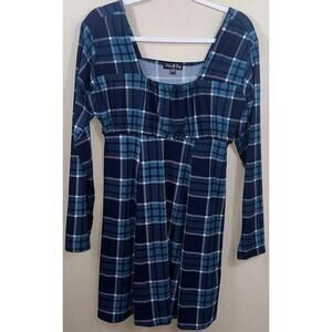 Jolie & Joy Women's Plaid Babydoll Dress Puff Sleeve Square Neck Blue Size 1X